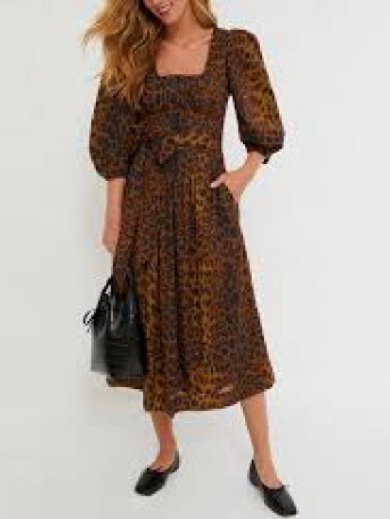 Tuckernuck Dresses & Skirts - Tuckernuck Leopard Graciela Dress Womens 6 Brown NWT Square Neck Puff Sleeve
